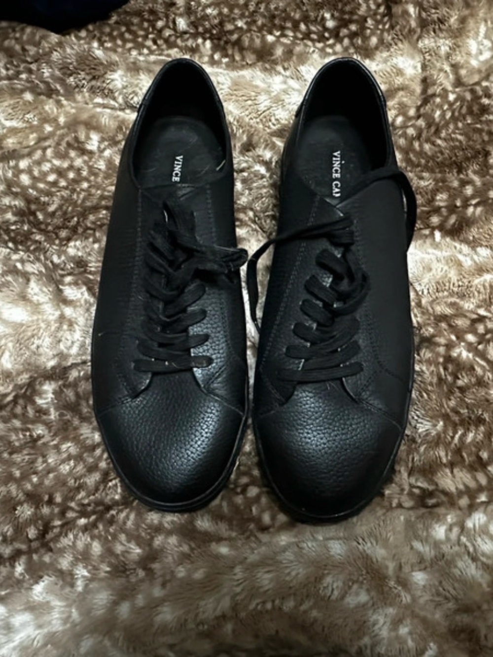 Vince Camuto Black Leather Lace-Up Sneakers